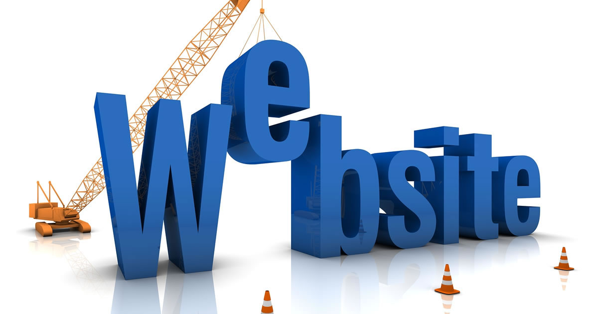 Graphic of the word website being assembled by a construction crane