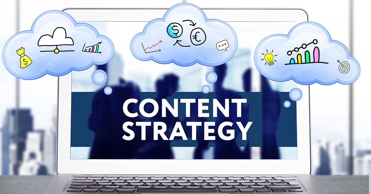 Laptop with words Content Strategy
