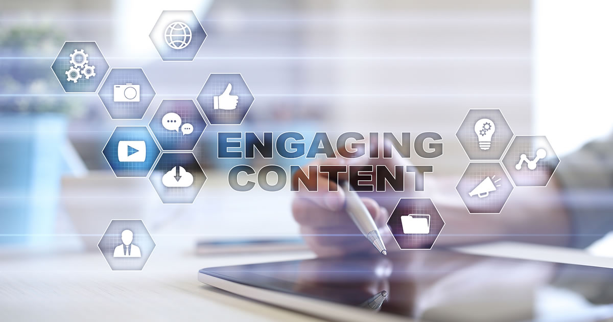 Engaging content on virtual screen surrounded by digital marketing icons