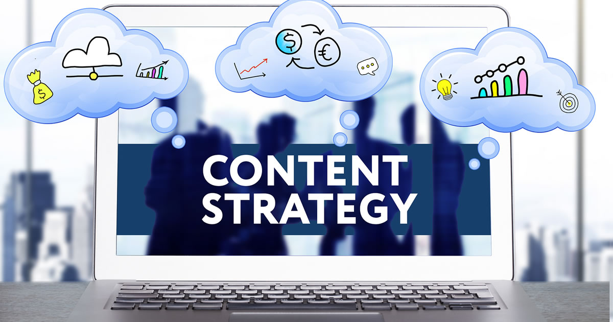 Content Marketing Strategy with icons on computer