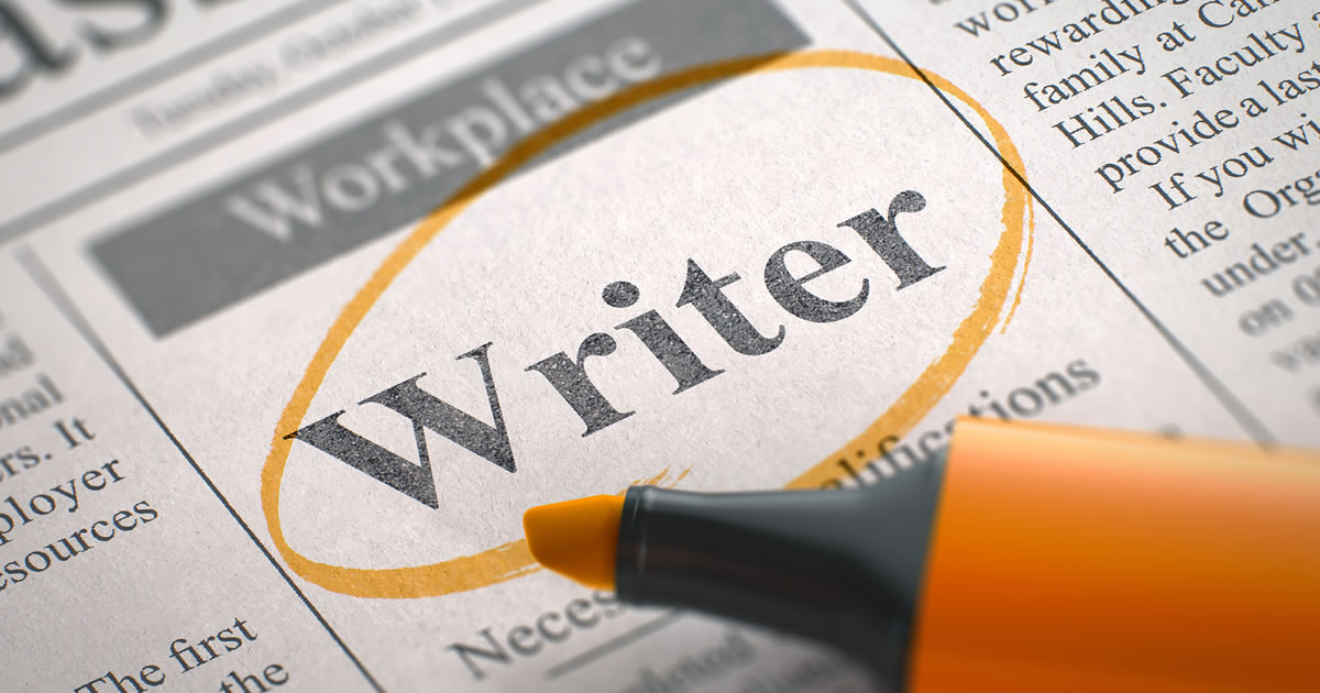 Writer wanted – vacancy ad in newspaper, circled with orange highlighter