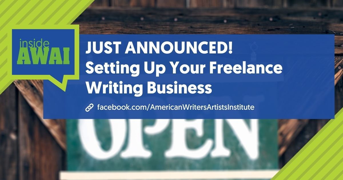 Image of an Open sign with blue text box that says Just Announced Setting Up Your Freelance Writing Business