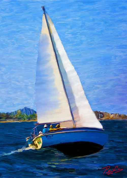 Writer Peter Smolens painted this piece to show his brother in a sailboat