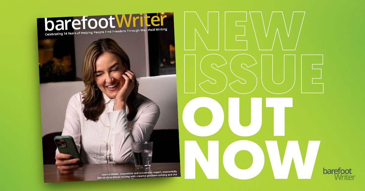 The cover of November's The Barefoot Writer issue with the words, 'New Issue Out Now'.