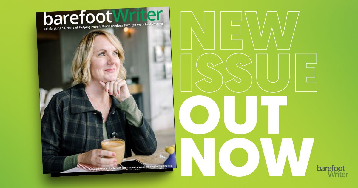 The cover of December's The Barefoot Writer issue with the words, 'New Issue Out Now'.