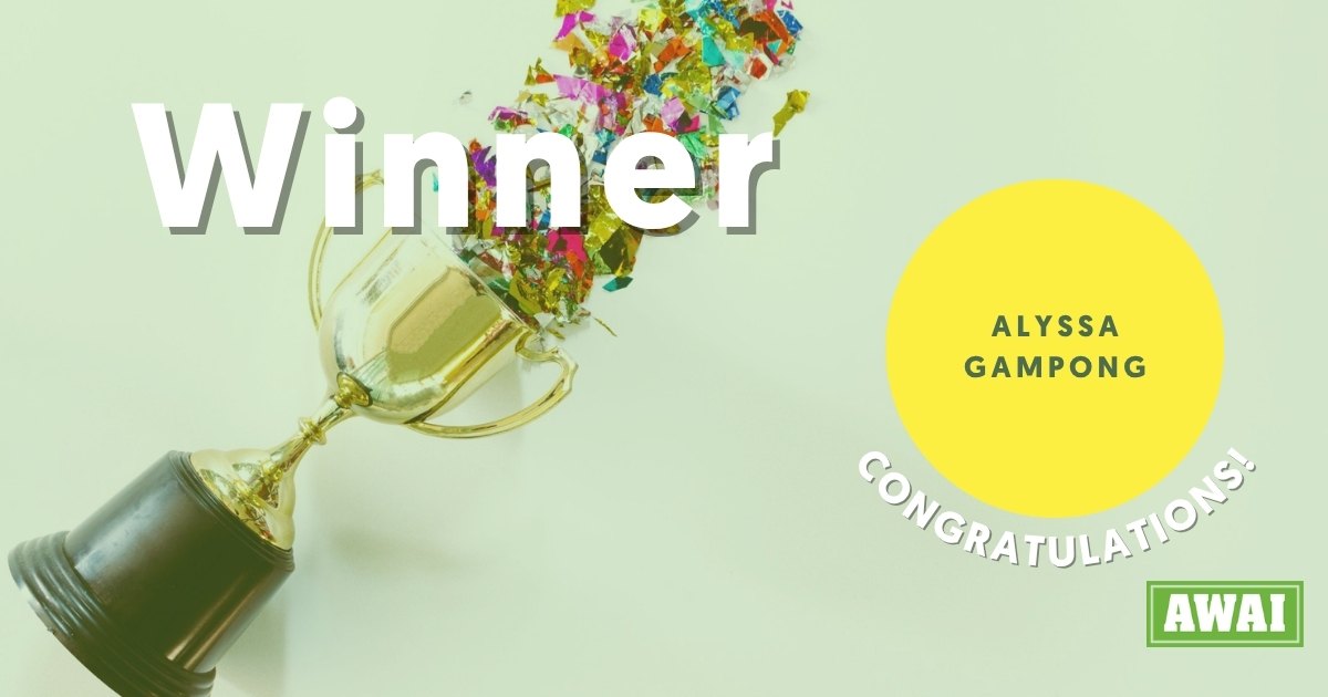 Contest winner banner announcing Alyssa Gampong as the winner