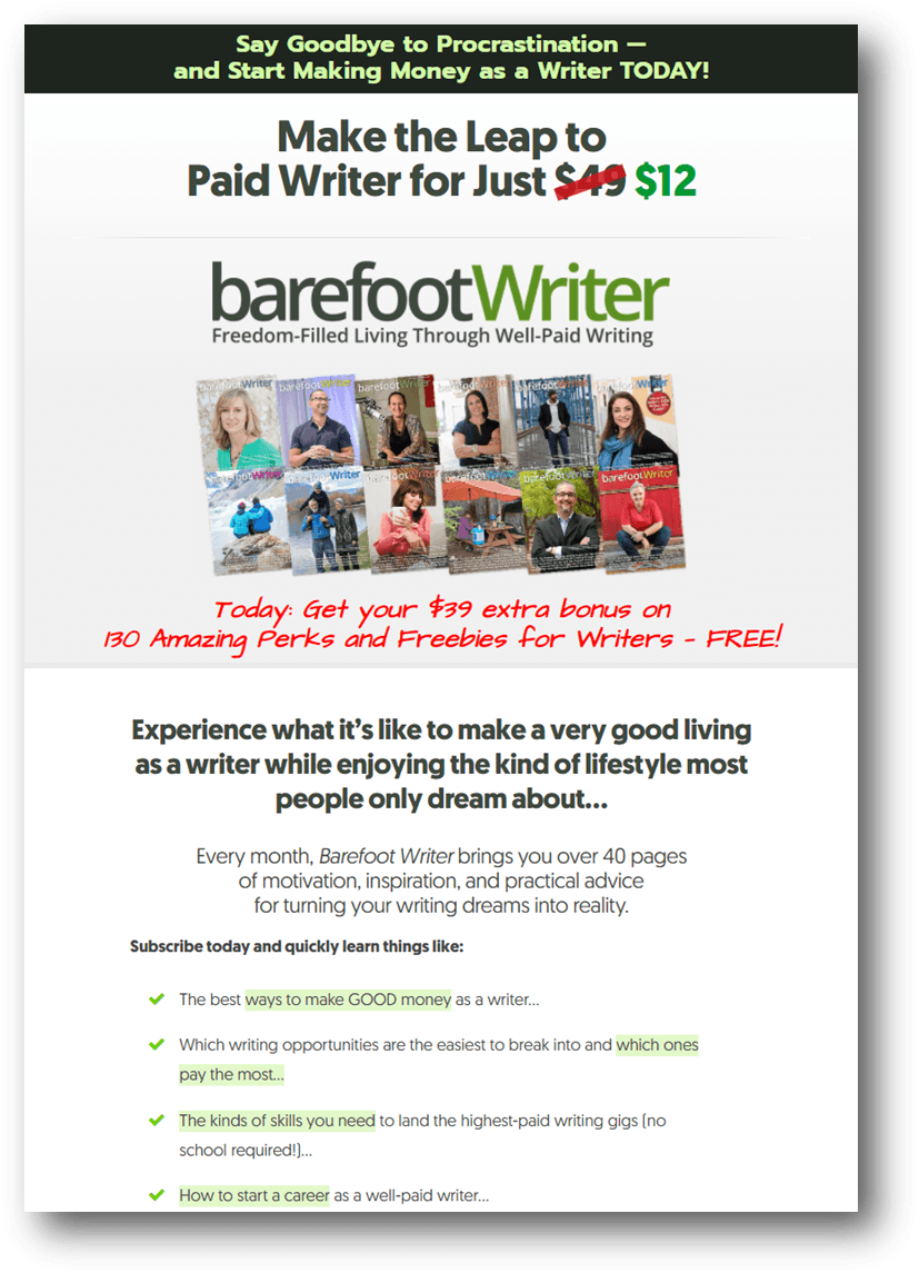 Sales Page for barefootwriter.com