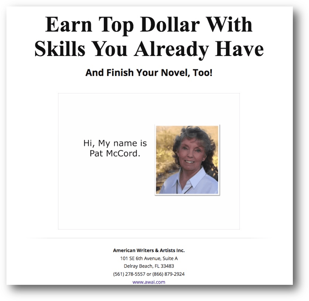 VSL example. Headline: Earn Top Dollar With Skills You Already Have with headshot photo of Pat McCord