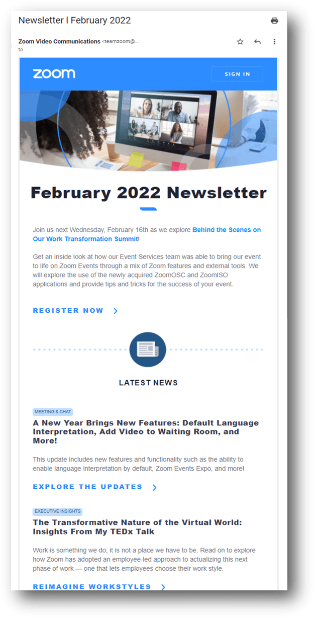E-newsletter example