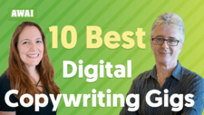 The words 10 Best Digital Copywriting Gigs over Heather Robson and Nick Usborne