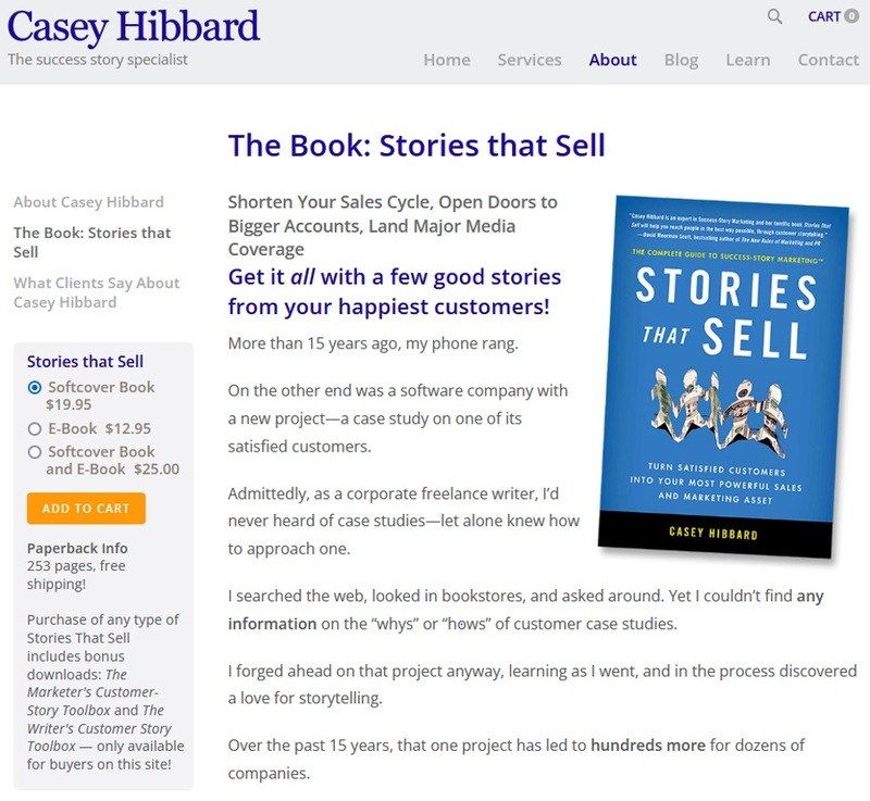 Screen shot of Casey Hibbard’s book Stories that Sell