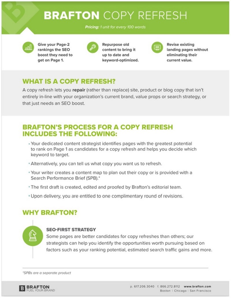 Example of a one-sheet from the marketing agency Brafton