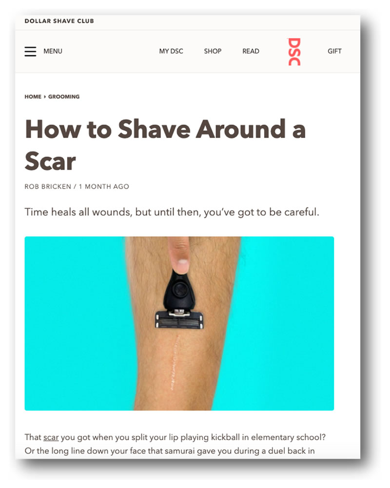 An example of a how-to blog post from the Dollar Shave Club website