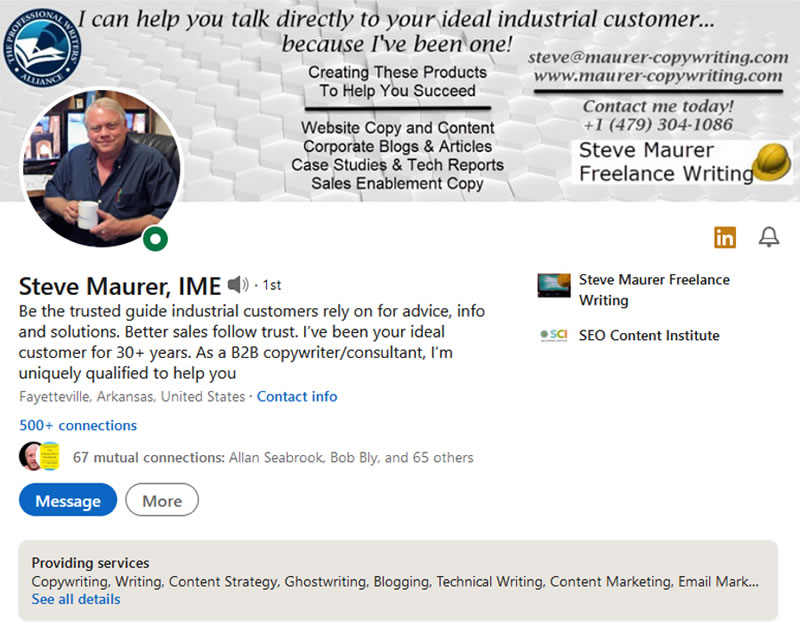 Screen shot of Steve Maurer’s LinkedIn profile