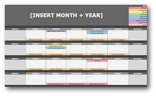 Example of a Content Calendar, used to map out a content marketing strategy