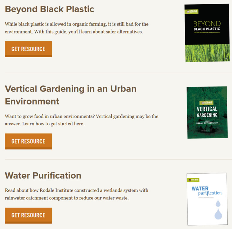 Screen shot of vertical gardening white paper from the Rodale Institute