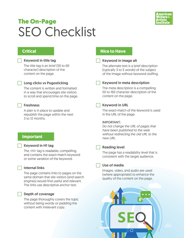 Screenshot of the SEO Checklist
