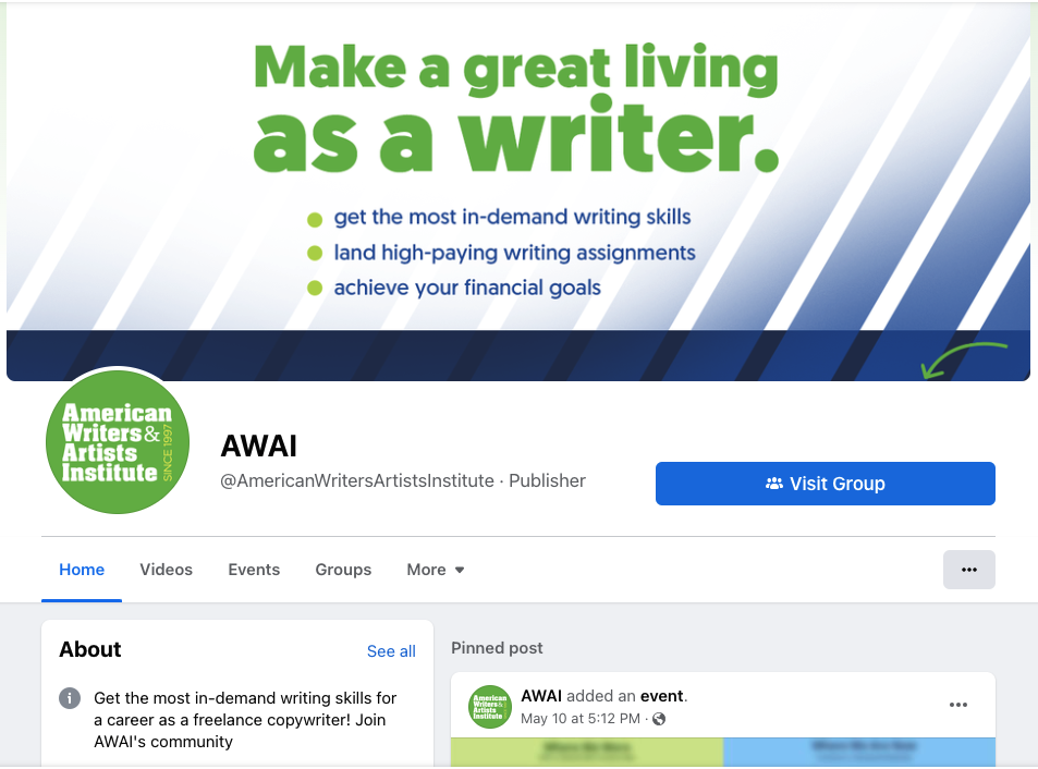 Screenshot of the AWAI Facebook page