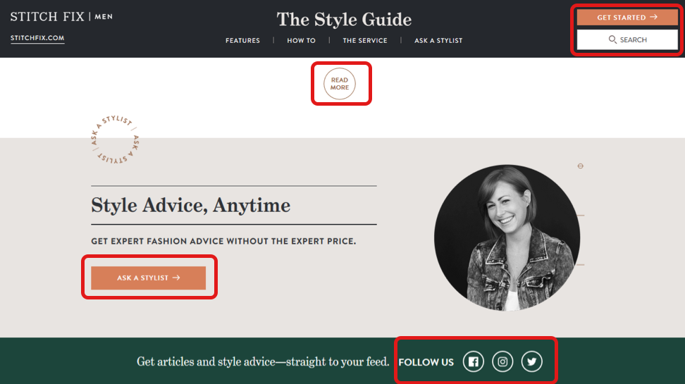 Screenshot of web page from Stitch Fix