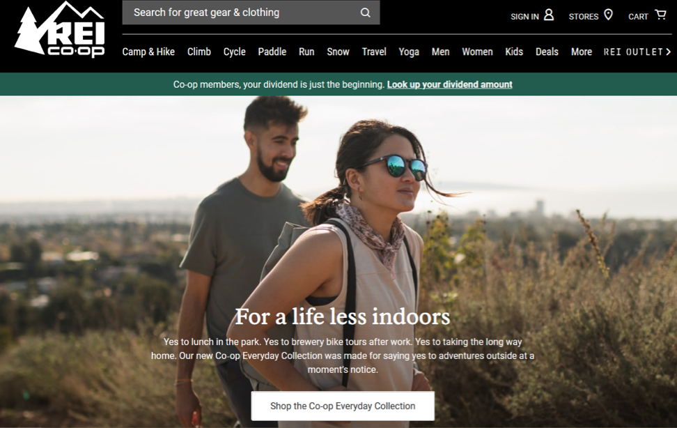Screenshot of ad showing hikers in a park near a city