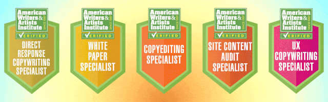 AWAI Verifed&trade; Certification Badges scrolling from right to left