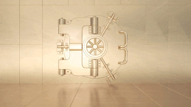 A golden vault slowly opening to reveal a Memorial Day sale